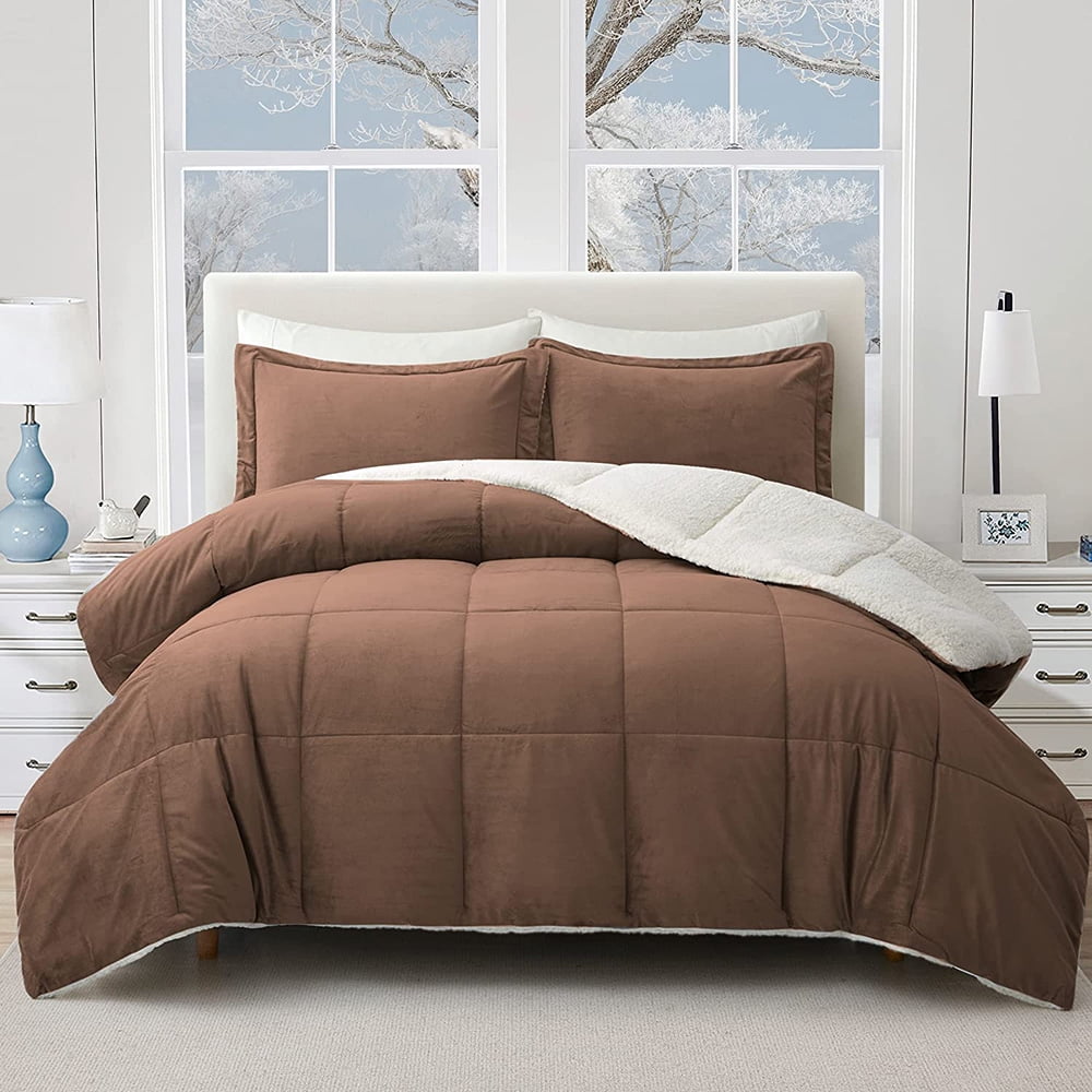 Sherpa Comforter Set Queen, Winter Warm Velvet Comforter Queen Size Ultra Soft Fuzzy Plush, 3