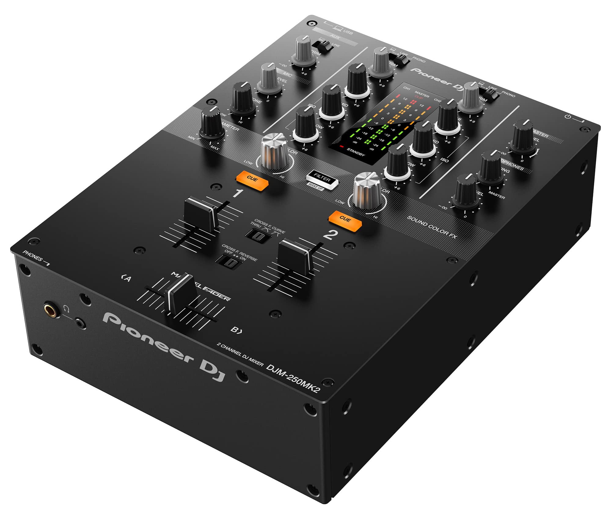 Pioneer DJM-250MK2 2-Channel DJ Mixer with Independent Channel Filter - Bundle with TRS Cable, 2 XLR Cables, and Austin Bazaar Polishing Cloth