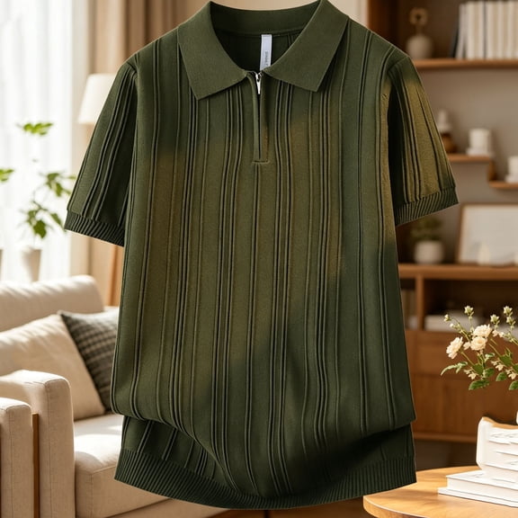 VgaVtl Knit Polo Shirt Men Summer Short Sleeve Pullover Zipper Collared Casual Mens Tops Breathable Solid