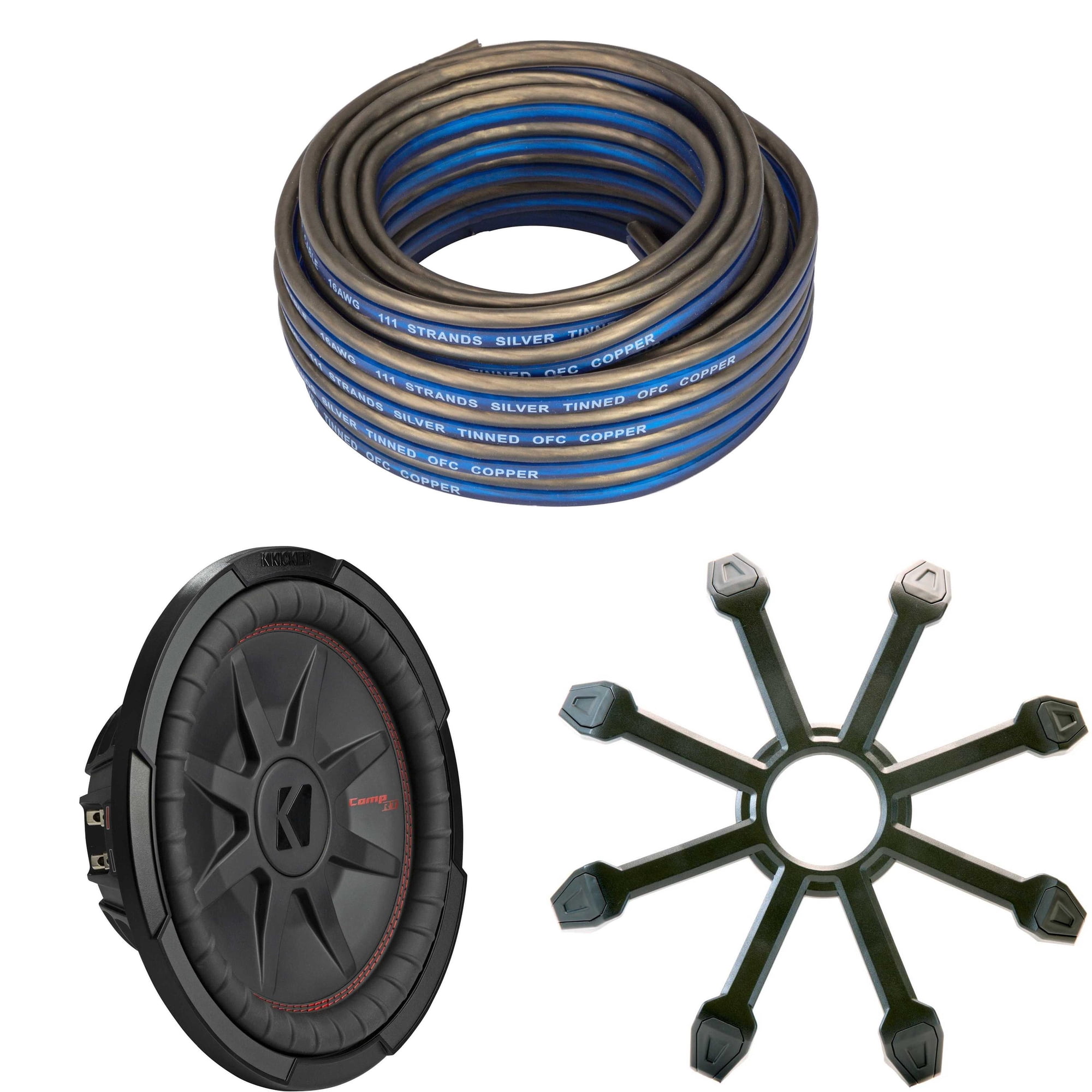 Kicker 48CWRT124 CompRT 12" Subwoofer, DVC, 4-ohm w/ Speaker Wire, Grill Bundle