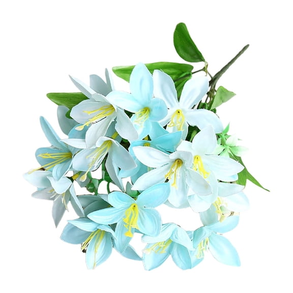Artificial Lilies Bouquet with 6 Stems and 18 Blooms, Light Blue Silk Fake Flowers for Home Table Decor and Wedding Centerpieces