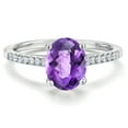 thumbnail image 3 of Gem Stone King 14K White Gold Purple Amethyst and White Lab Grown Diamond Ring for Women | 1.76 Cttw | Oval Checkerboard 9X7MM | Gemstone February Birthstone | Size 9, 3 of 6