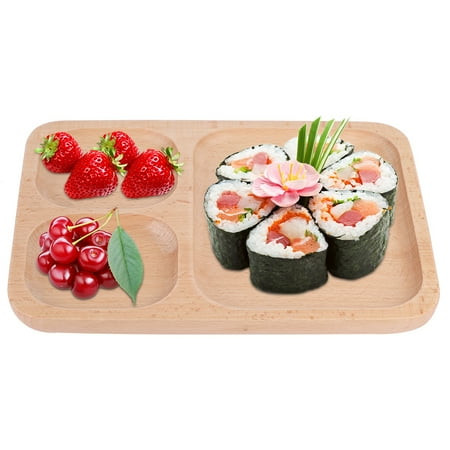 

Tebru Sectional with 3 Compartments Wood Serving Platter Tray Tea Food Server Dishes Water Drink Plat Wood Serving Tray Wood Fruit Tray