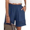 thumbnail image 3 of Women'S Casual Elastic Waist Lounge Shorts Comfy Lace Trim Summer Beach Linen Ruffle Shorts M, 3 of 9