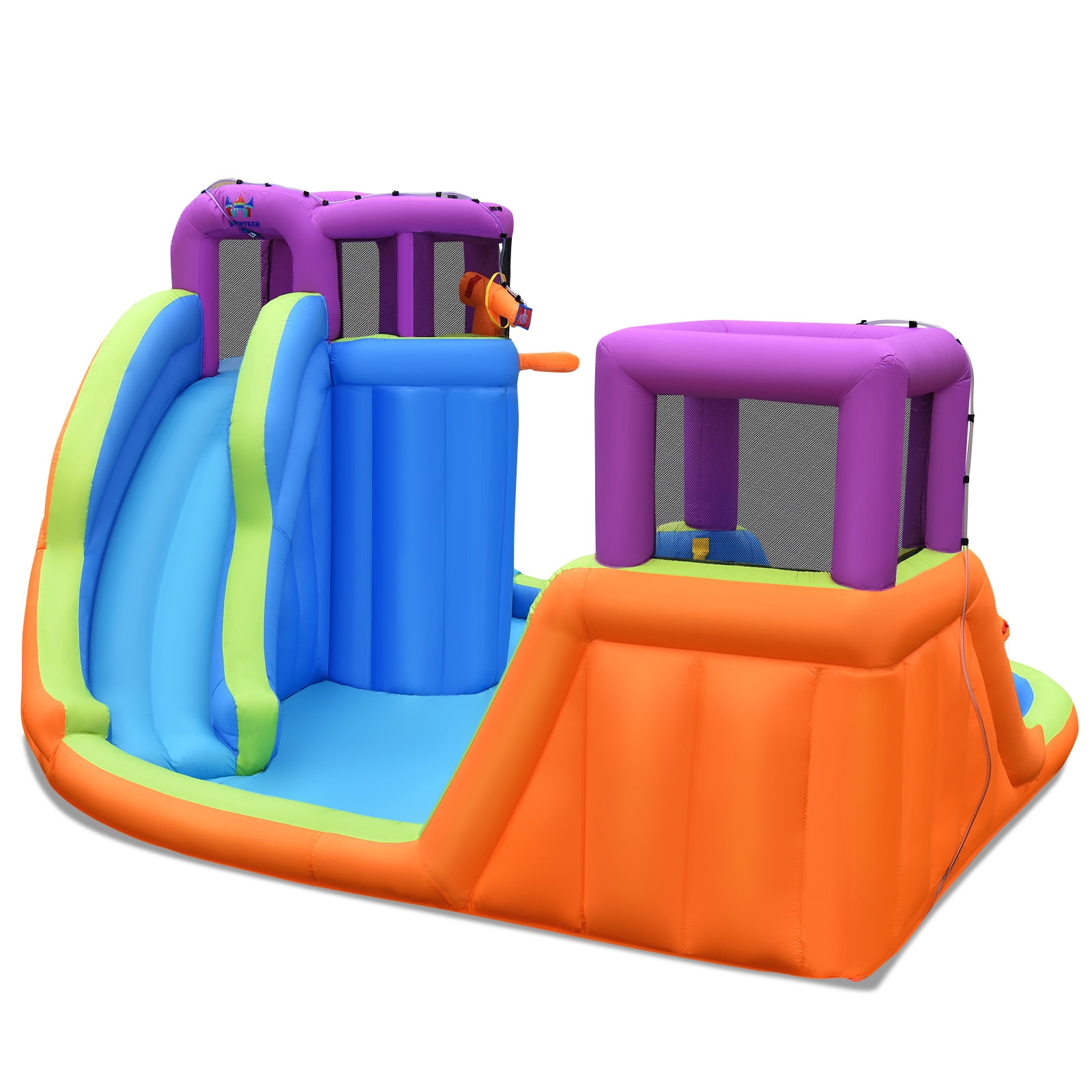 Topbuy Inflatable Water Park Double Water Slide Blow Up Bouncer with Climbing Wall