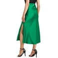 thumbnail image 3 of INSPIRE CHIC Women's Maxi Satin Skirts Elastic High Waist Side Slit Elegant Party Wedding Flowy Long Skirt L Green, 3 of 6