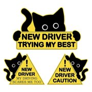 3Pcs Decorative Reflective Safety Decals Funny Black Cats Sticker Automotive New Driver Safety Warning Sign