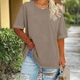 thumbnail image 6 of AKOEE Plus Size T-Shirts for Women Short Sleeve Crewneck Casual Tops Loose Plain Tshirts Summer Basic Tees, Khaki 5XL, 6 of 6