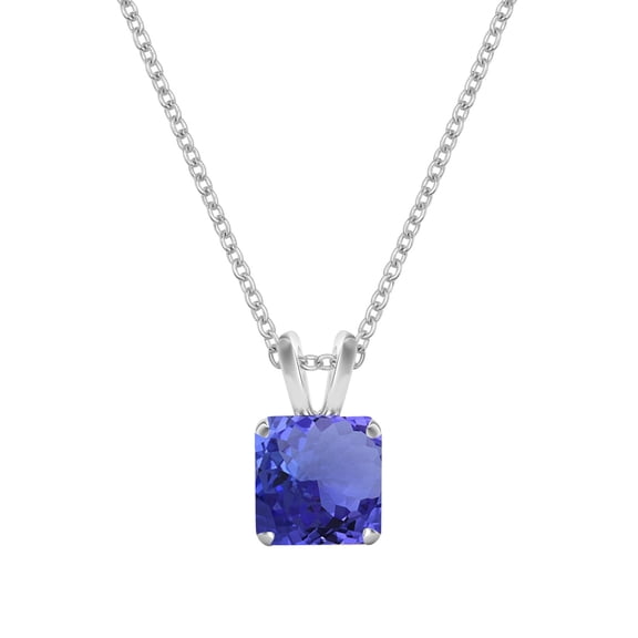 Sterling Silver with Square Shape Natural Tanzanite Pendant with 18" Chain for Women