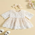 thumbnail image 2 of AMERTEER Bébé Filles Été Princesse Robe Tenues Demi Manche Col Rond Dentelle Maille Robe + Bandeau Ensembles, 2 of 9