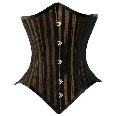 Lara Leather Steel Boned Leather Corset  Brown Corset Top with Brocade Design  Strong Cord Lacing  Waist Training  and Modesty Panels