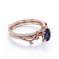 thumbnail image 4 of Prong Setting 1.25 Carat Ovate Lab Created Alexandrite and Moissanite Leaf Design Wedding Ring Set in 18K Rose Gold Plating over Silver, 4 of 4