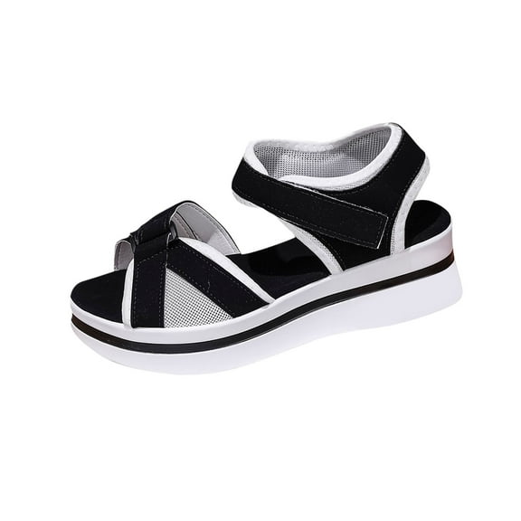 Black Ladies Round Toe Comfy Sandals Beach Leisure Shoes For Casual Summer Wear
