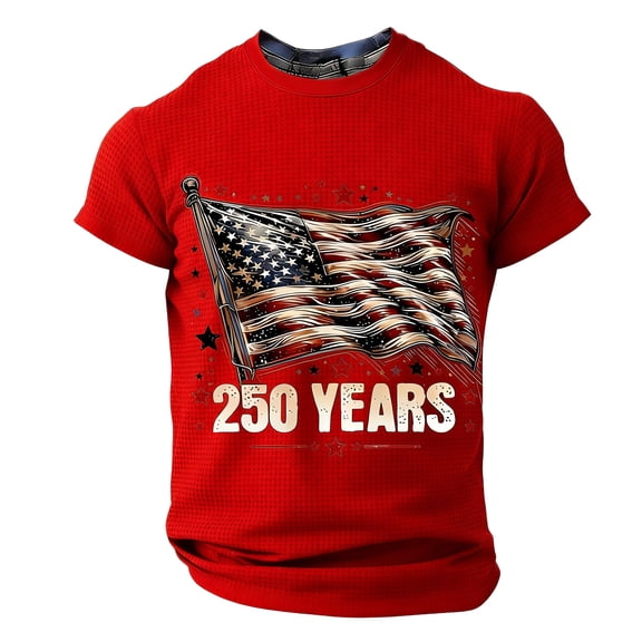 Iaqnaocc American Flag Shirts for Men Novelty Graphic Short Sleeve Patriotic Independence Day 250th Anniversary Usa Flag Crewneck Casual T-Shirt Red 2XL