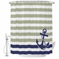 thumbnail image 2 of Striped Anchor Waterproof Fabric Shower Curtain,Navy Blue Nautical Sage Green Geometric Waterproof Fabric Shower Curtain for Bathroom Curtains Bathtubs Shower Curtains with 12 Hooks Long 72x78in, 2 of 8