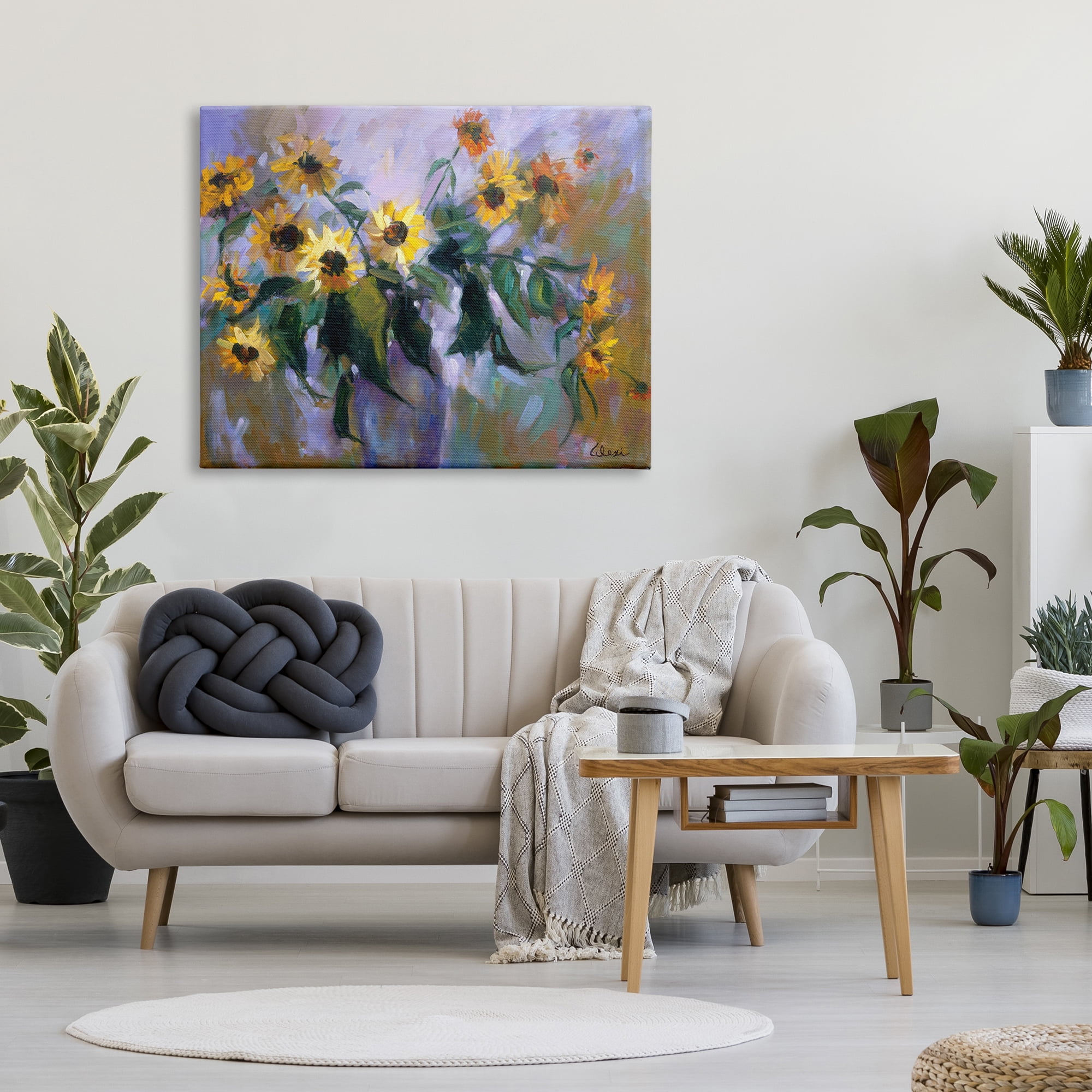 Stupell Industries Purple Sunflowers Painting Botanical & Floral Painting Gallery Wrapped Canvas Art Print Wall Art, 48 x 36