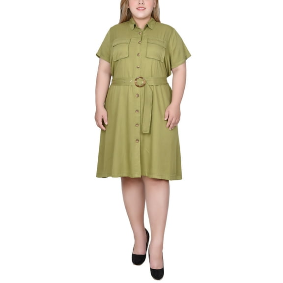 Plus Size Short Sleeve Safari Style Dress