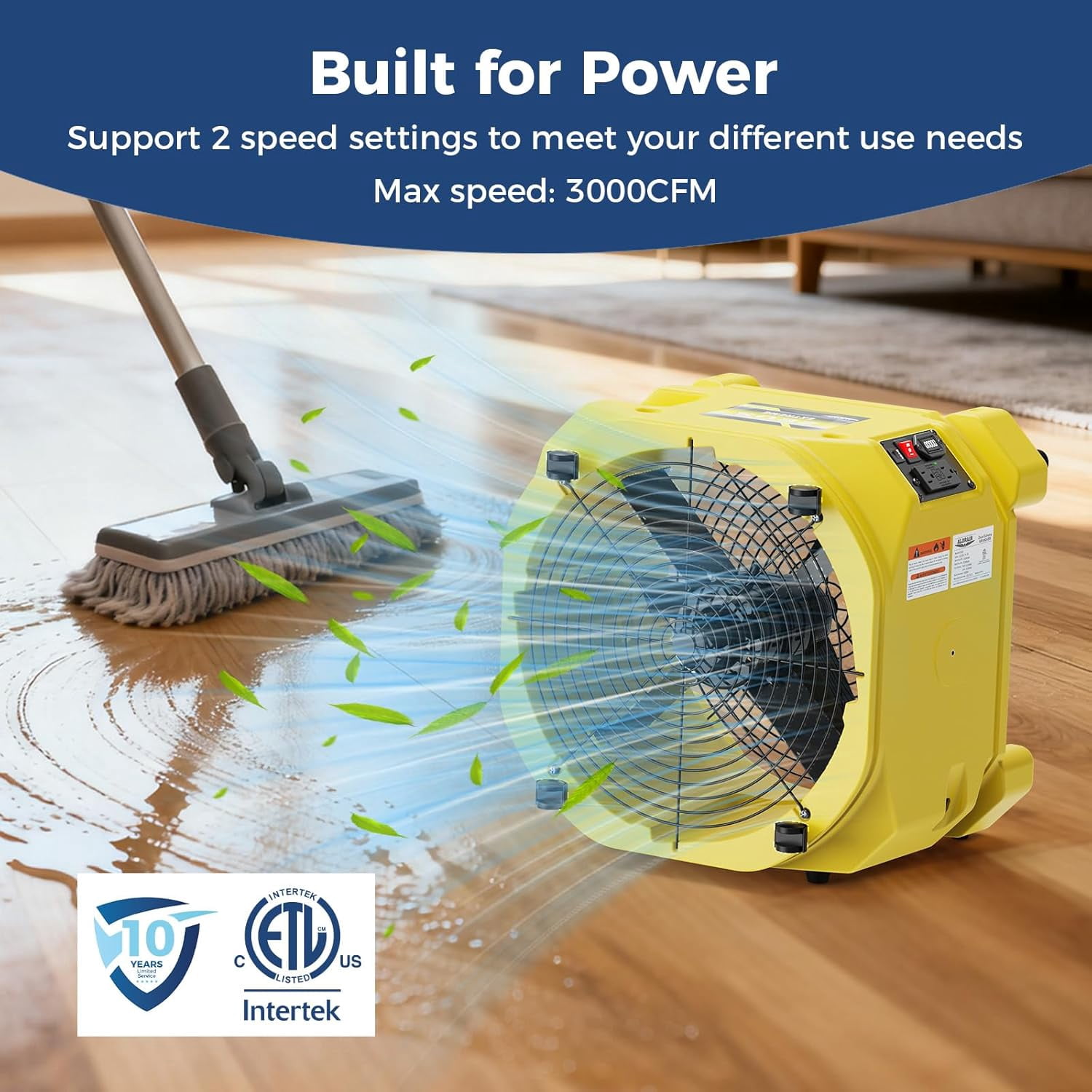 ALORAIR 3000 CFM Axial Air Mover Floor Dryer, Industrial High Velocity Carpet Dryer/Floor Fan/Blower, Stackable, Daisy Chain, for Water Damage Restoration, 10 Years Guarantee, Zeus Extreme