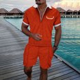 thumbnail image 2 of JHLZHS Rave Outfits for Men Blacklight Male Casual Striped Gradient Ramp Print Two Piece Suit Zipper Short Sleeve Top Blouse Suit Drawstring Pocket Short Set 70's Outfits for Men and Women, 2 of 4