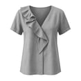 thumbnail image 3 of Aezemi Women Ruffle V Neck Shirts Summer Fashion Pullover Faux Linen Cotton Lightweight Beach Vacation Tops Womens Trendy Outdoor Comfy Casual Lightweight Tees S, 3 of 5