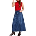 thumbnail image 2 of INSPIRE CHIC Women's Jean Maxi Skirt Casual High Waisted Distressed Wash A Line Swing Long Denim Skirts M Dark Blue, 2 of 6