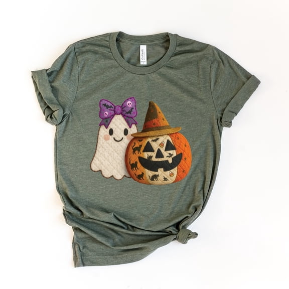 Ghost and Pumpkin Patchwork Print - Women's Short Sleeve Tee