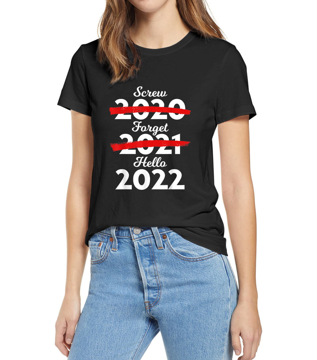 Goodbye 2021 Hello 2022 Unisex Christmas Graphic T-Shirt Women Crewneck Short Sleeve Tee Tops for Women and Men