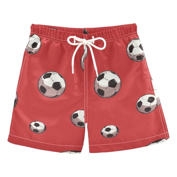 Red Background Football Pattern Swim Trunks Board Shorts Beach Pants Bathing Bottoms 2T