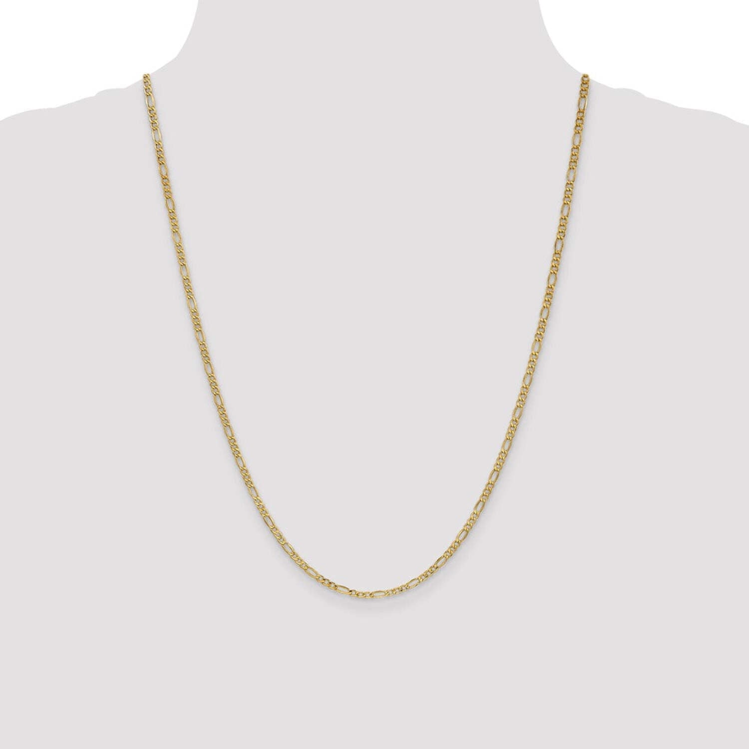 14k Yellow Gold 2.50mm Lightweight Figaro Chain Necklace, 8" - 28"