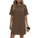 thumbnail image 3 of TaTaai Women's Solid Color Round Neck Short Sleeve Dress with Pockets Casual Fashion Comfortable Stretchy Fabric Midi Dress Soft Breathable for Spring Summer Daily Casual Wear Gift, 3 of 6