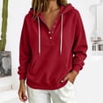 thumbnail image 4 of Gamivast Women's Pullover Hoodie Henley Button Neck Hooded Sweatshirt Waffle Knit Long Sleeve Tops with Kangaroo Pocket Casual Lounge Fall Clothing Daily Wear Wine S, 4 of 6