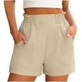 thumbnail image 2 of Pantalones Cortos de Cintura Elástica Mujeres Cintura Alta Cordón de Lino, Casual Bolsillos Fluyentes Pantalones para Diario, 2 of 9