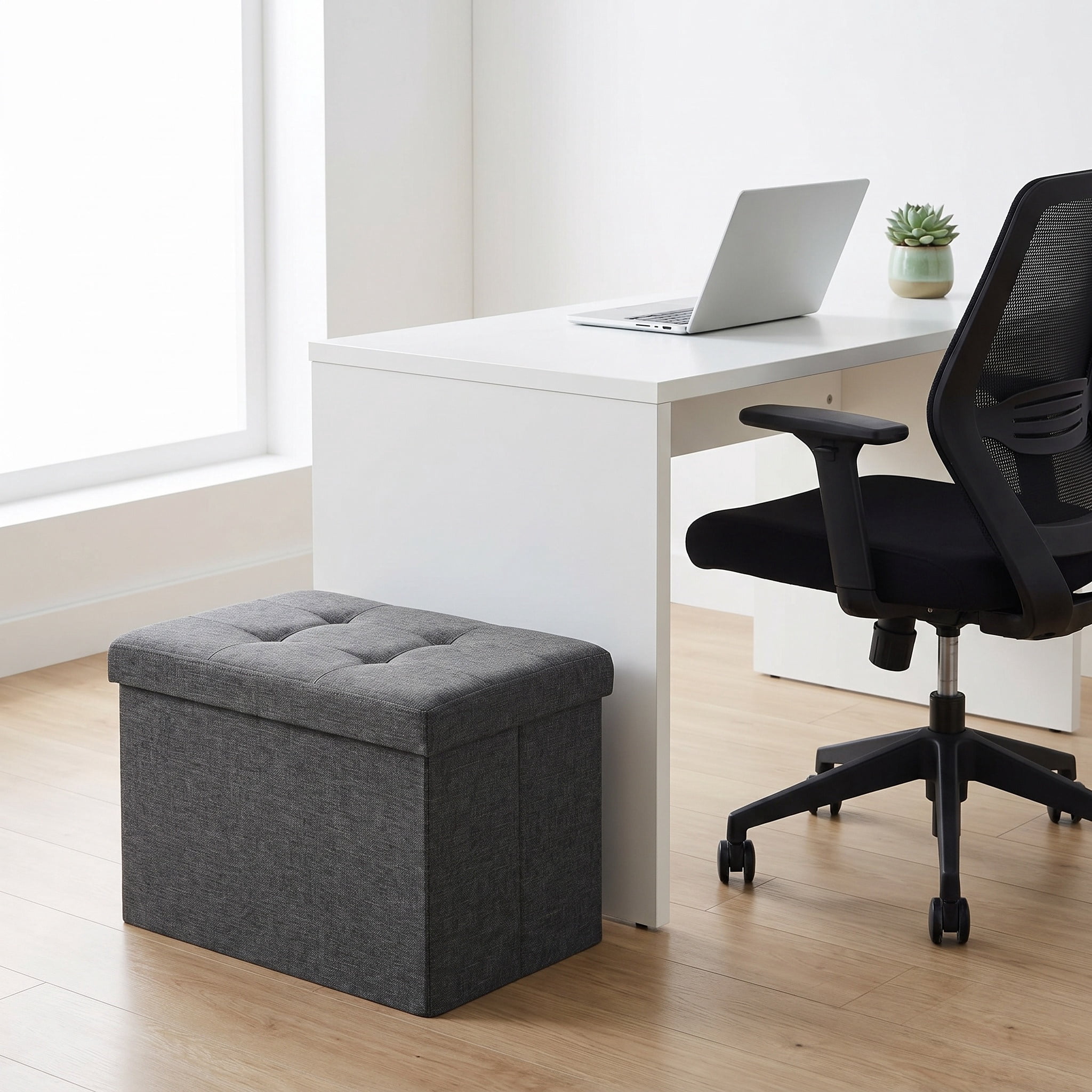 Nordic Hygge Folding Storage Ottoman, Dark Gray