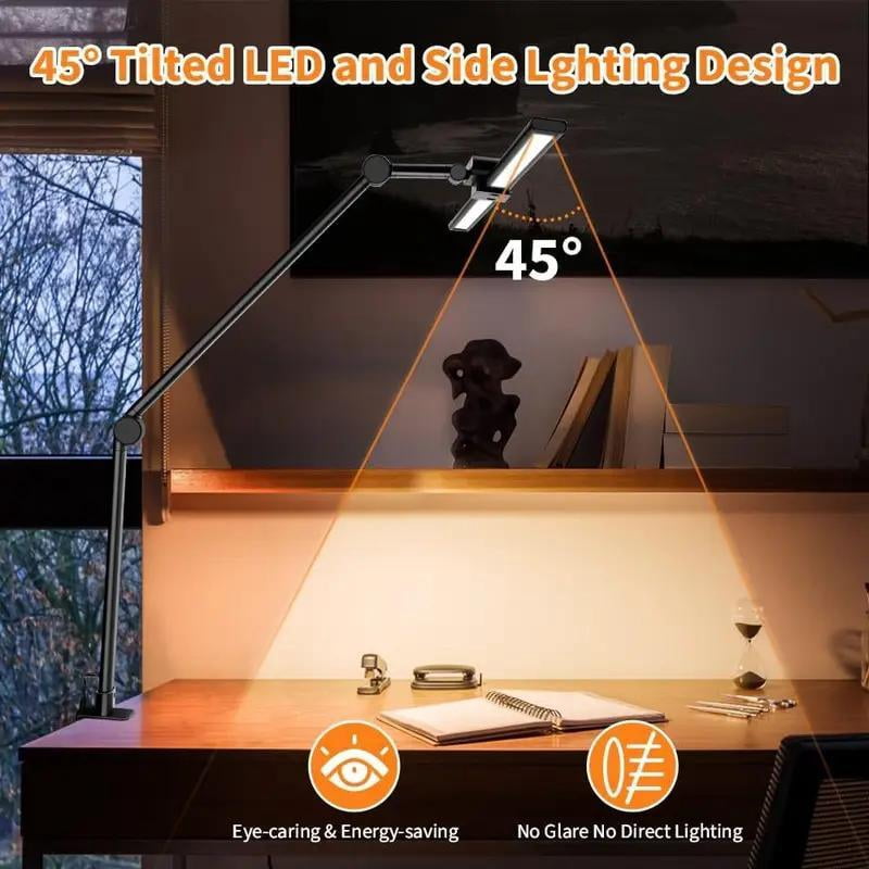 Led Desk Lamp with Clamp 24W Desk Lamps for Home Office Desk Lamp with Touch Function and Wireless Nemory Function, 5 Dimming Design (3000K-6000K) Double Head