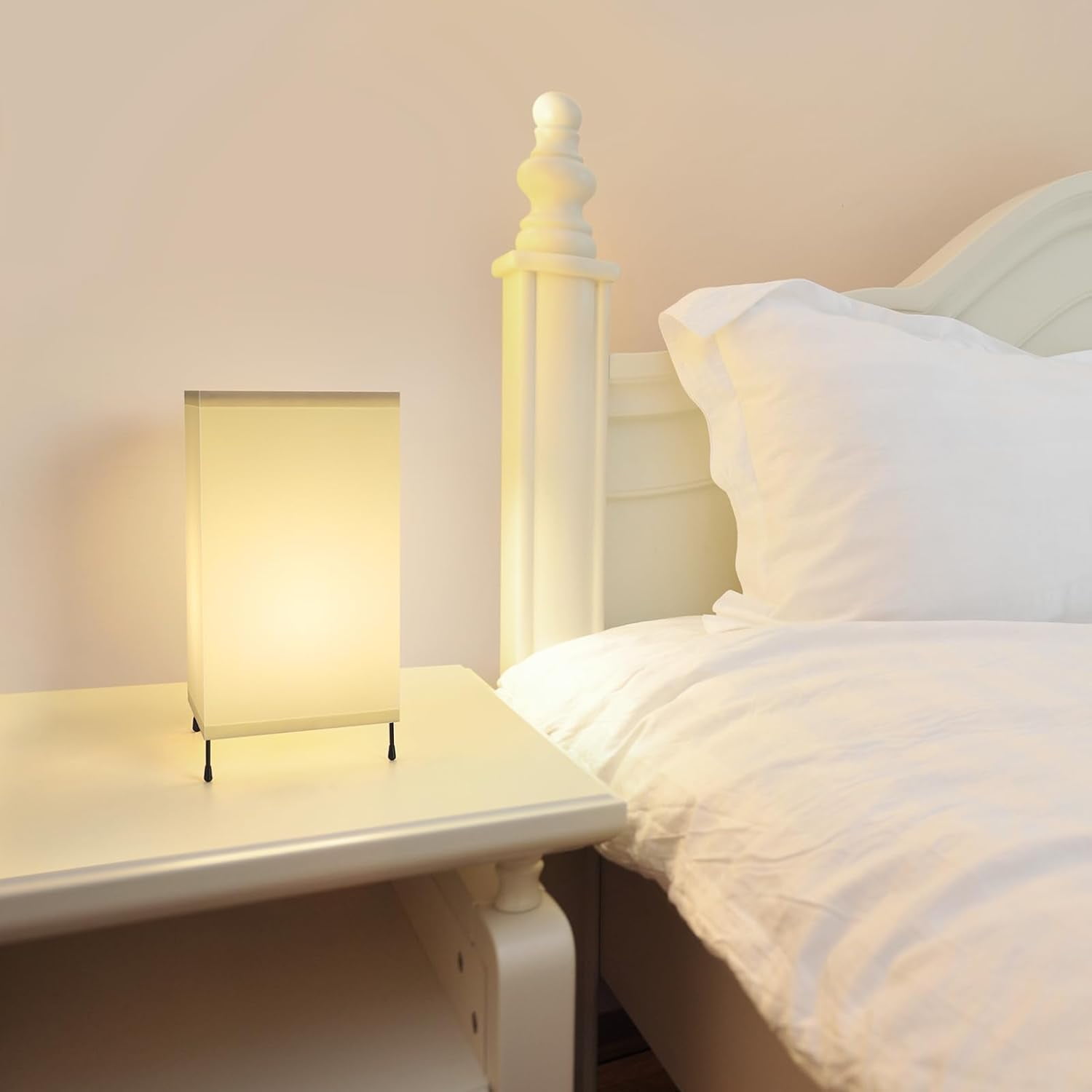 Haitral 10.6" Modern Dimmable Nightstand Table Light White Fabric Shade 2 Count