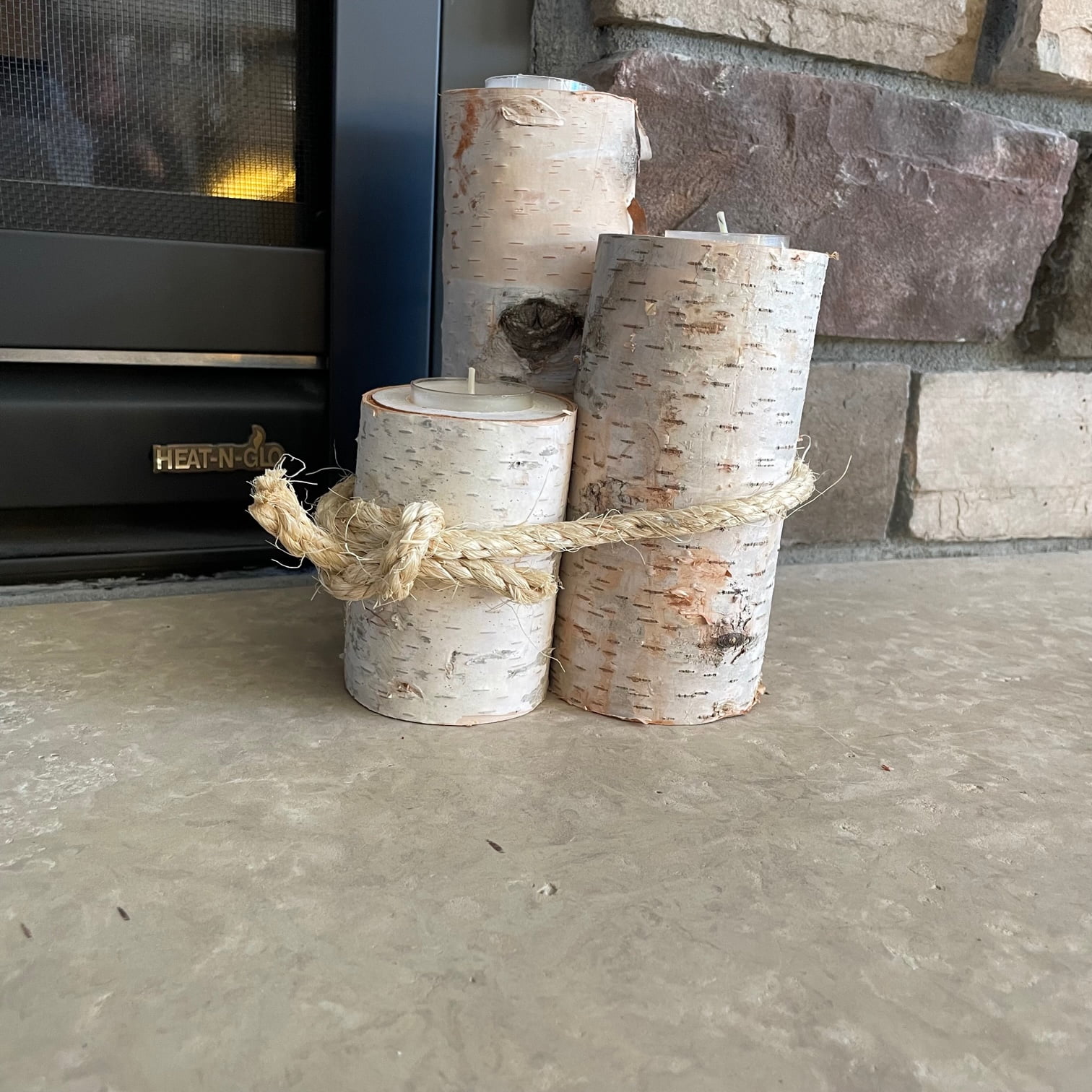 Birch Real Wood Log Decorative Candle Holder Trio With Tea Birch Real Wood Log Decorative Candle Holder Trio With Tea