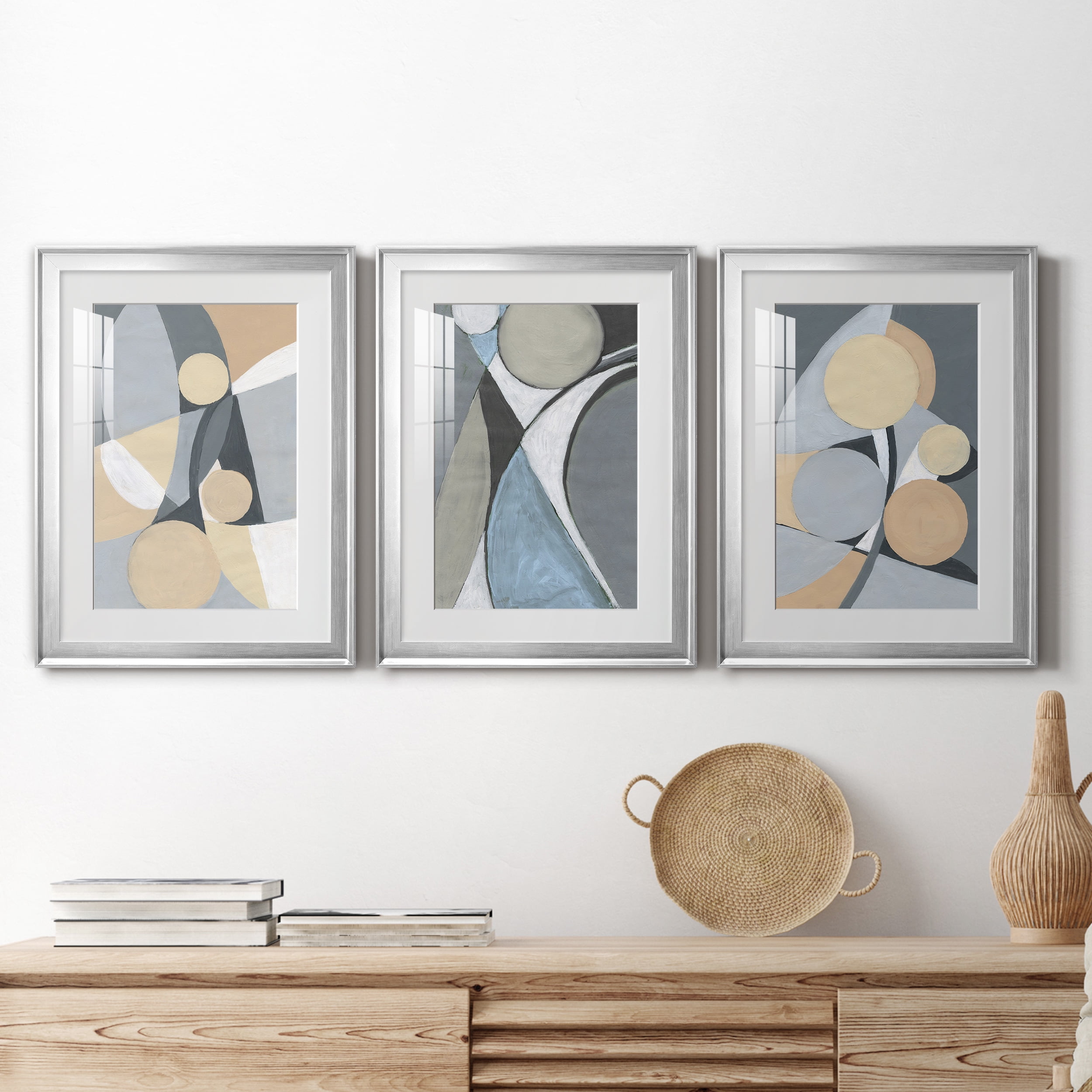 &nbsp;A Soft Jeweled Geometric II Premium Framed Prints Set of 3 - Ready to Hang - 18 x 24 Each - Silver Frame