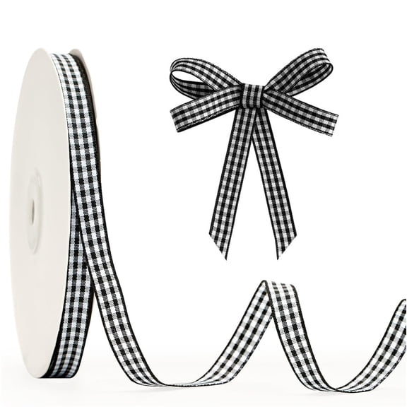 NOGIS 50 Yard 0.4" Wide Black Gingham Ribbon for Gift Wrapping, Soft Smooth Checkered Ribbon Plaid Embellishments for Cake Cookies Flower Gift Wrapping Christmas Anniversary Birthday Decoration