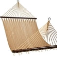 thumbnail image 2 of Lazy Daze 10 FT Double 2 Person Caribbean Rope Hammock, Hand Woven Polyester Hammock with Spreader Bars, Extra Large Outside Outdoor Backyard Patio Poolside Hammock, 450 LBS Capacity, Tan, 2 of 10