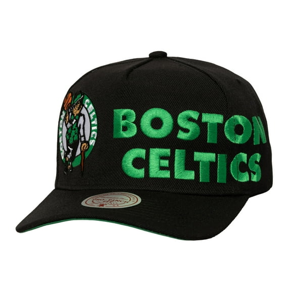 Men's Mitchell & Ness  Black Boston Celtics Busted Logo Wordmark Wrap-Around Pro Pinch Adjustable Hat