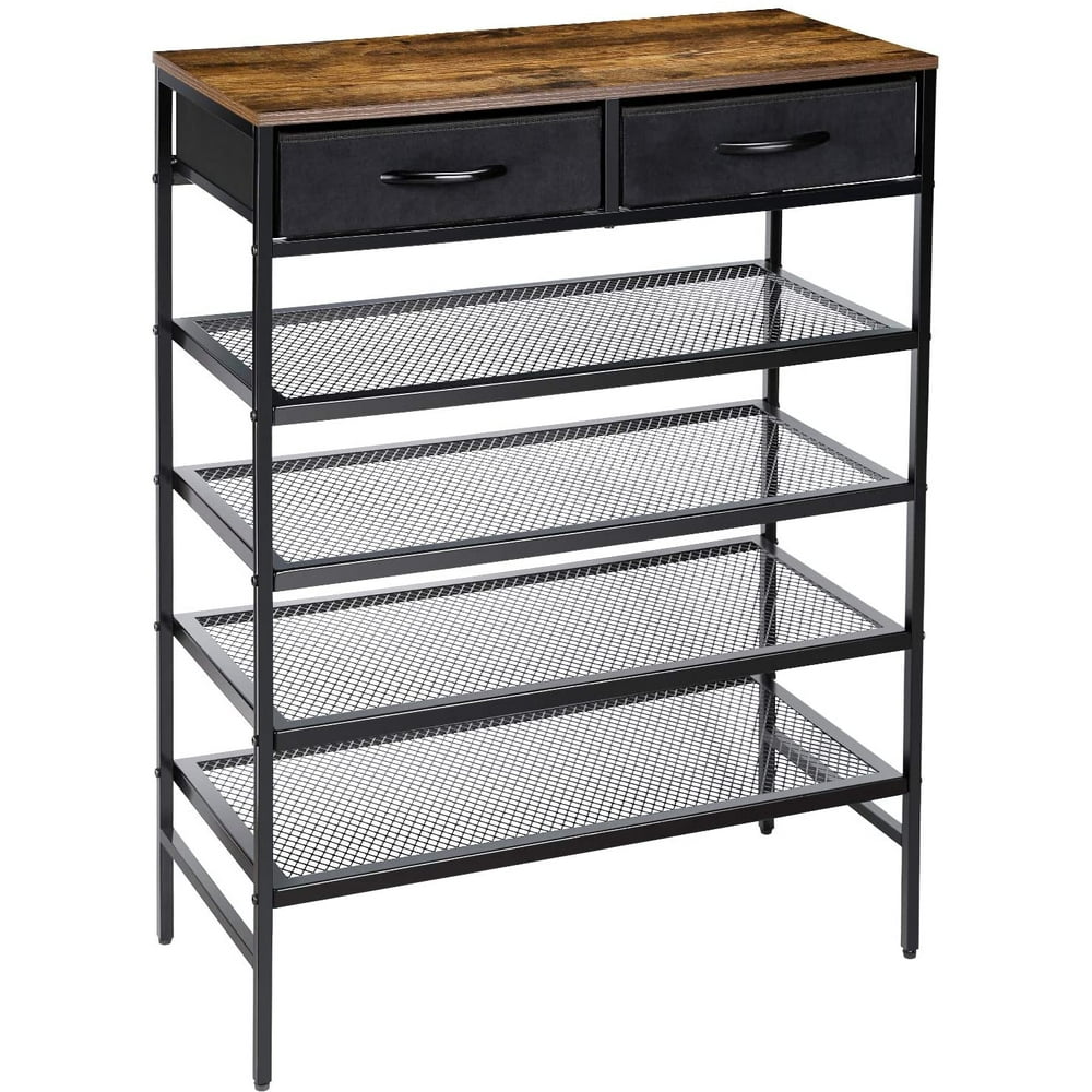 Industrial Shoe Rack with Drawers, Metal Shoes Bench Storage 4 Tiers
