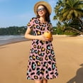 thumbnail image 4 of Naloa Leopard Print Womens Summer A-Line Dress with Pockets,Short Sleeve Dresses,Flowy Beach Swing Dress for Vacation Travel, 4 of 6