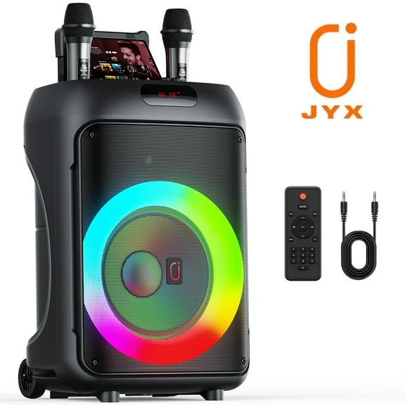 JYX Karaoke Machine, 120W Large Karaoke Speaker with Wheels, 2 Microphones, RGB Party Lights, T36-T