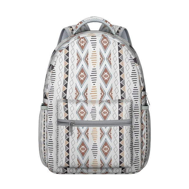 Traditional Rustic Home Decor Inspired School Backpack with Ethnic and Bohemian Style Patterns, Durable Waterproof Material, Adjustable Straps, Large Capacity Artistic Bag for Student