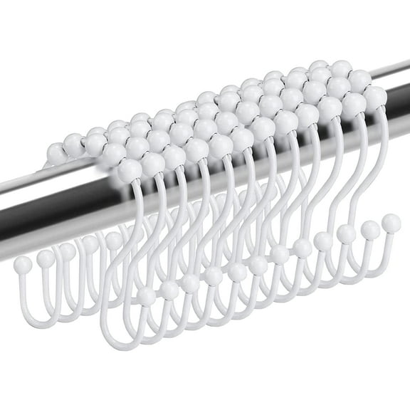 Double Shower Curtain Rings, Set of 12, Stainless Steel, with Sliding Ball, Diameter 2.75 x 1.96 inches, for Shower Curtain rods, for Shower Curtains, Sturdy Shower Curtain Hooks -White