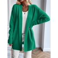 thumbnail image 4 of Women Solid Tone Open Front V Neck Side Pockets Oversized Mid Length Loose Casual Knit Cardigan Green L, 4 of 7