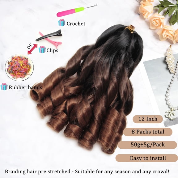 WEIF-French Curl Braiding Hair 12Inch 8Packs French Curl Crochet Braids Short Curly Crochet Hair Skin-friendly Bouncy Synthetic knotless Braiding Extensions(1B/33/30, 12inch)