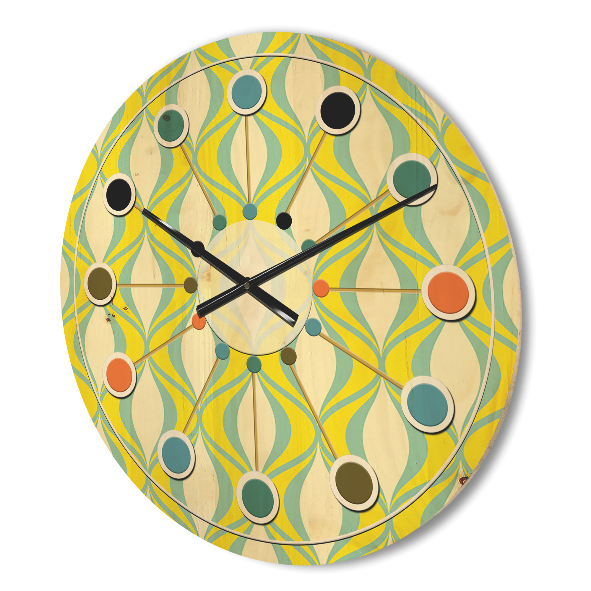 Designart 'Abstract Retro Geometrical Design Pattern III' Mid-Century Modern Wood Wall Clock