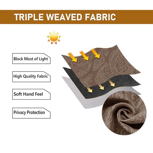 Hiasan Back Tab Ombre Blackout Curtains for Bedroom - 96 inches Length Elegant Damask Design Tieable Window Drapes Thermal Insulted Light Blocking Curtains for Living Room, 2 Panels, W52 x L96, Brown