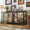 thumbnail image 3 of KULAGAGA 3-Color LED Light Storage Cabinet with Glass Shelves & 4 Compartments, Modern Sideboard Buffet with Solid Metal Legs for Living Room and Dining Room, Black, 3 of 8